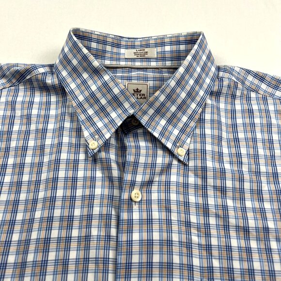 Peter Millar Mens Shirt Large Blue and White Plaid 100% Cotton Button-Down - Picture 5 of 10